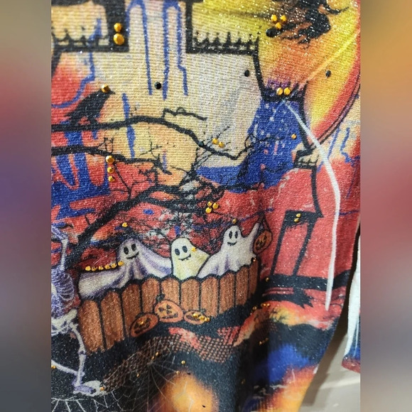 SML Sport 3/4 Sleeve Halloween Fall Bedazzled Graphic Blouse - Picture 2 of 6